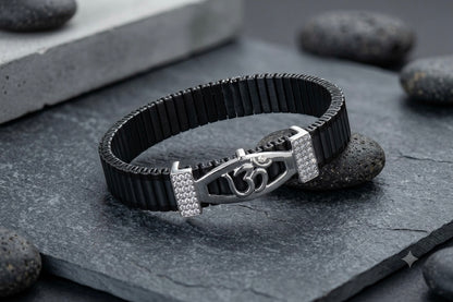 Stylish Rolex-Style Belt with Silver Om Charm – Men's Fashion Accessory