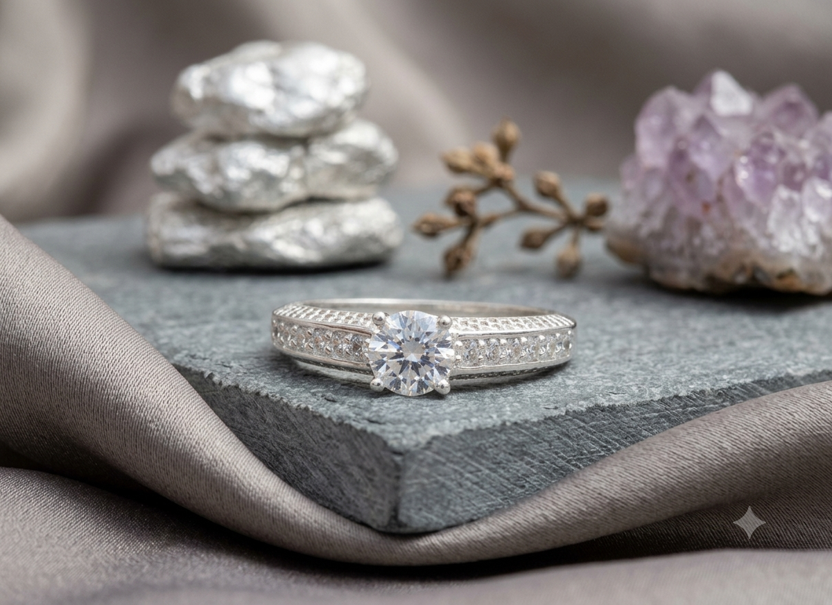 Women's Classic Solitaire Diamond CZ Ring / Elegant Silver Engagement Band