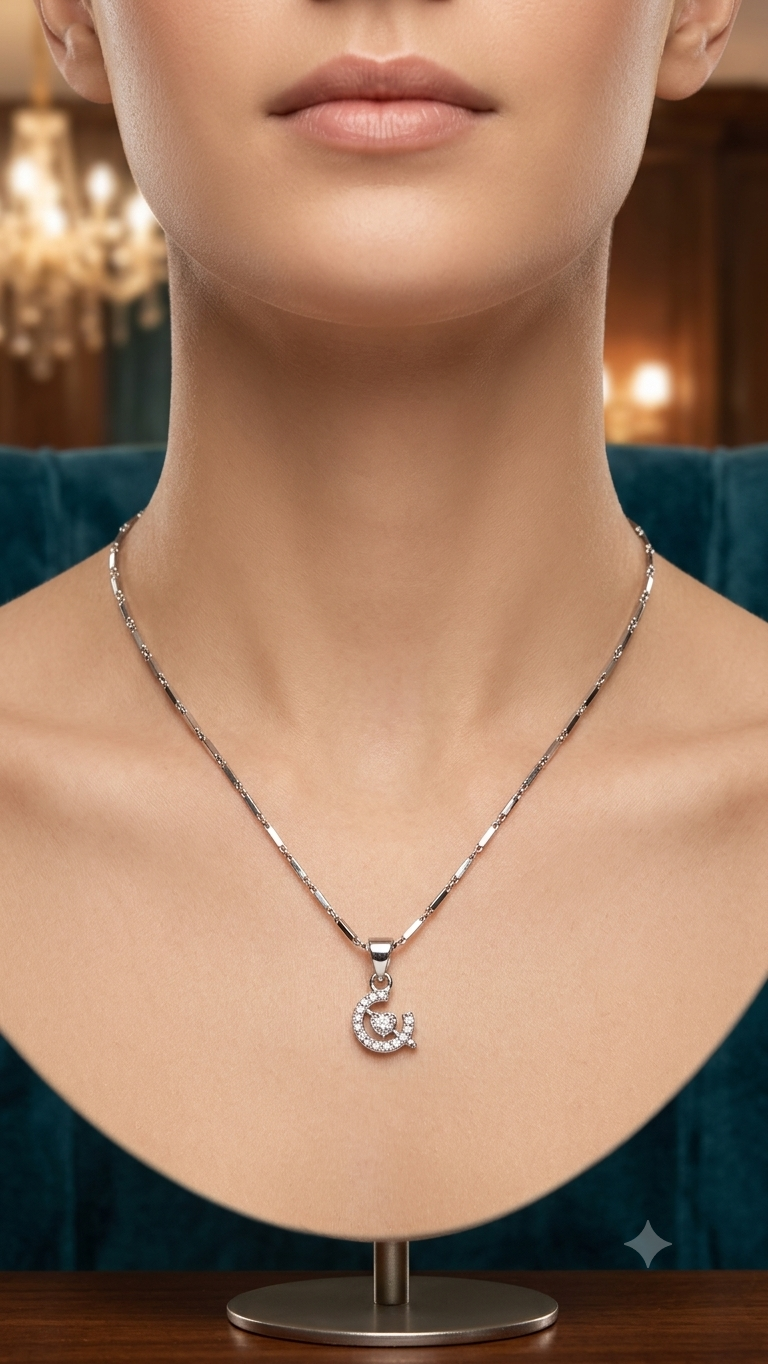 925 Silver Crescent Heart Pendant Necklace – Sparkling Zirconia Initial Heart Charm Jewelry for Women