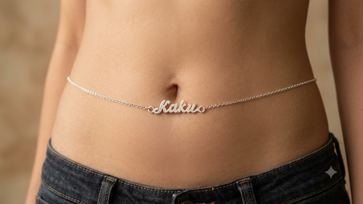 Personalized Cursive Name Belly Chain / Custom Waist Chain in Silver