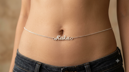 Personalized Cursive Name Belly Chain / Custom Waist Chain in Silver