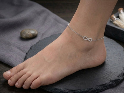 Sterling Silver Infinity Charm Anklet (pair)