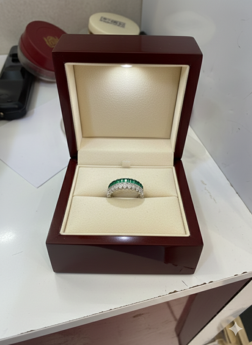925 Sterling Silver Green Stone Band Ring for Women | Elegant Daily Wear Silver Ring