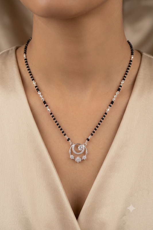 Aavikazevar 925 Sterling Silver Daily Wear Mangalsutra for Women | Lightweight Black Bead Chain with Elegant Pendant