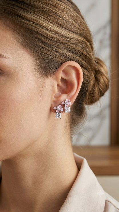 Aavika Zevar Sterling Silver pink butterfly with hanging stud Earrings for girls