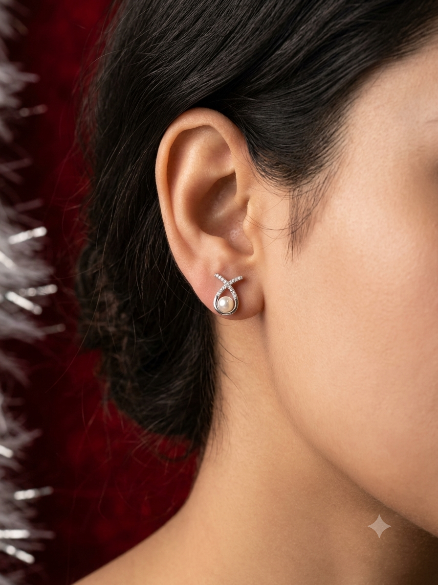 Aavika Zevar Sterling Silver Pearl Stud Earrings for Women & Girls | Elegant Teardrop Design