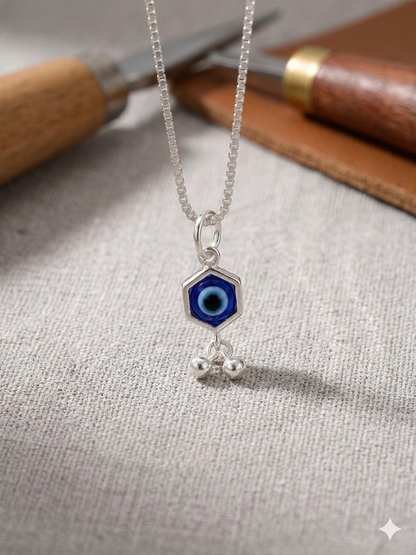Silver Evil Eye Pendant with Box Chain (1 peace)