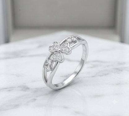 925 Sterling Silver Four-Leaf Clover CZ Split-Shank Finger Ring