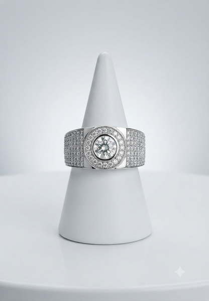 Men’s Round Cut Halo Diamond Signet Ring In 925 Silver