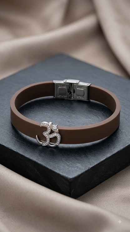 Silicone Belt Silver Aum Charm Bracelet Rakhi