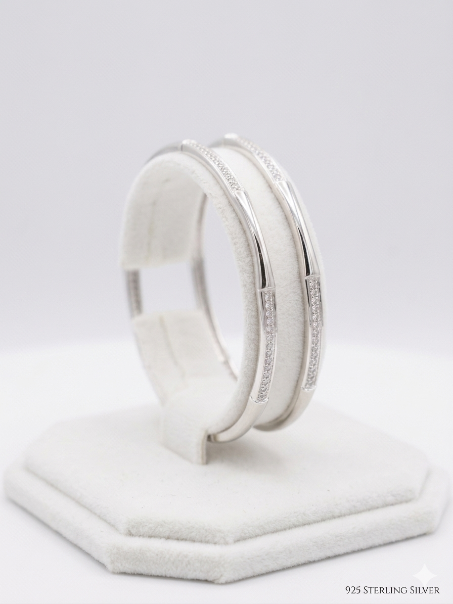 Aavika Zevar Sterling Silver Rhodium-Plated Textured Bangle for Women