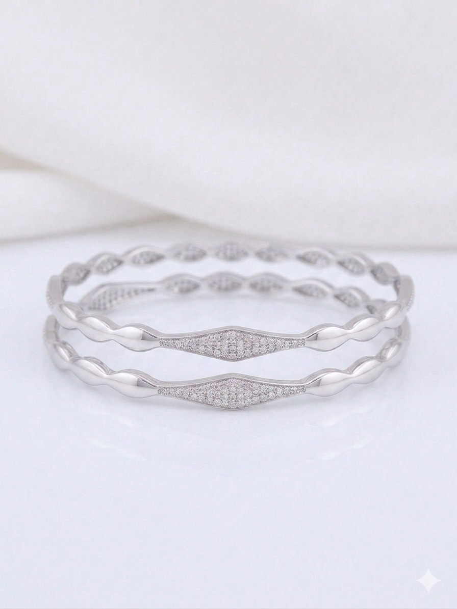 Aavika Zevar Sterling Silver Rhodium-Plated Textured Bangle for Women