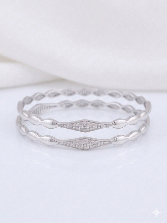Aavika Zevar Sterling Silver Rhodium-Plated Textured Bangle for Women
