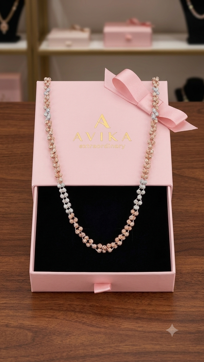 Dual-Tone Textured Beaded Link Necklace / chain
