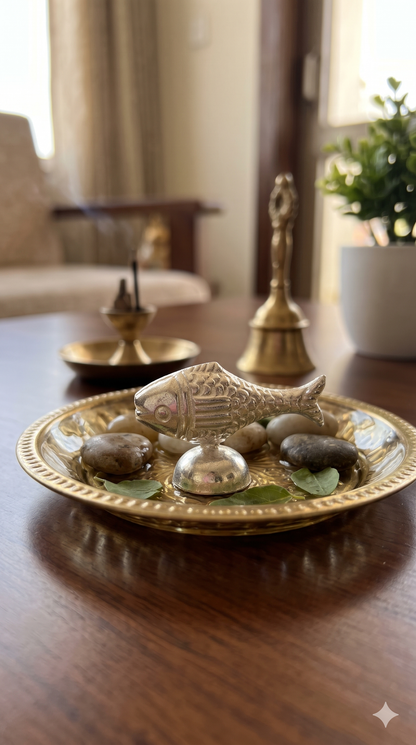 Pure Silver Matsya Fish Idol on Dome Pedestal | Vastu & Feng Shui Chandi Machhli for Wealth, Positivity & Home Mandir