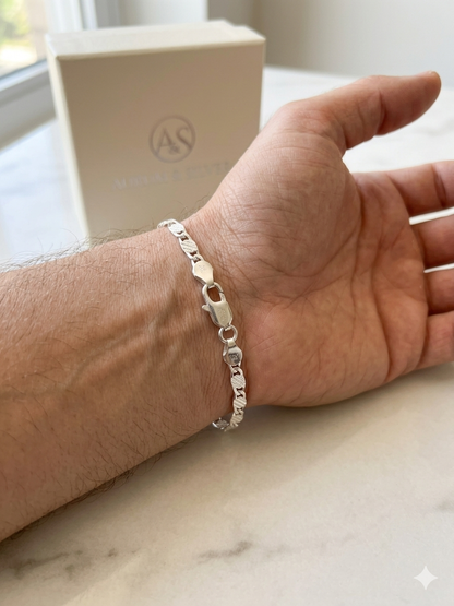 Elegant Men's Silver Franco Link ID Bracelet