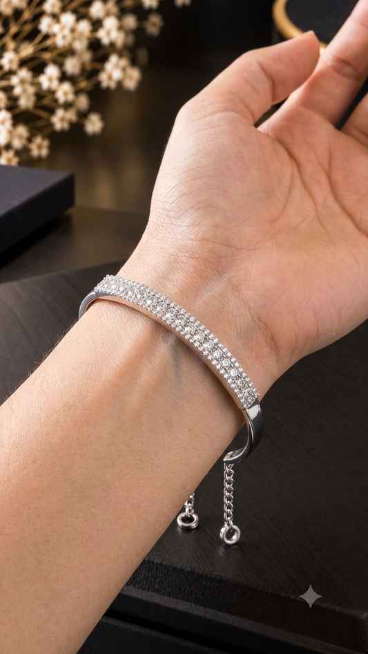 Sparkling Triple-Row Silver Cuff Bracelet