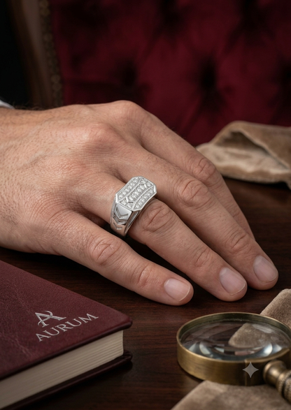 Italian 925 Sterling Silver Men’s Square Designer Ring