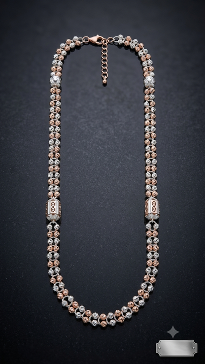 Dual-Tone Textured Beaded Link Necklace / chain
