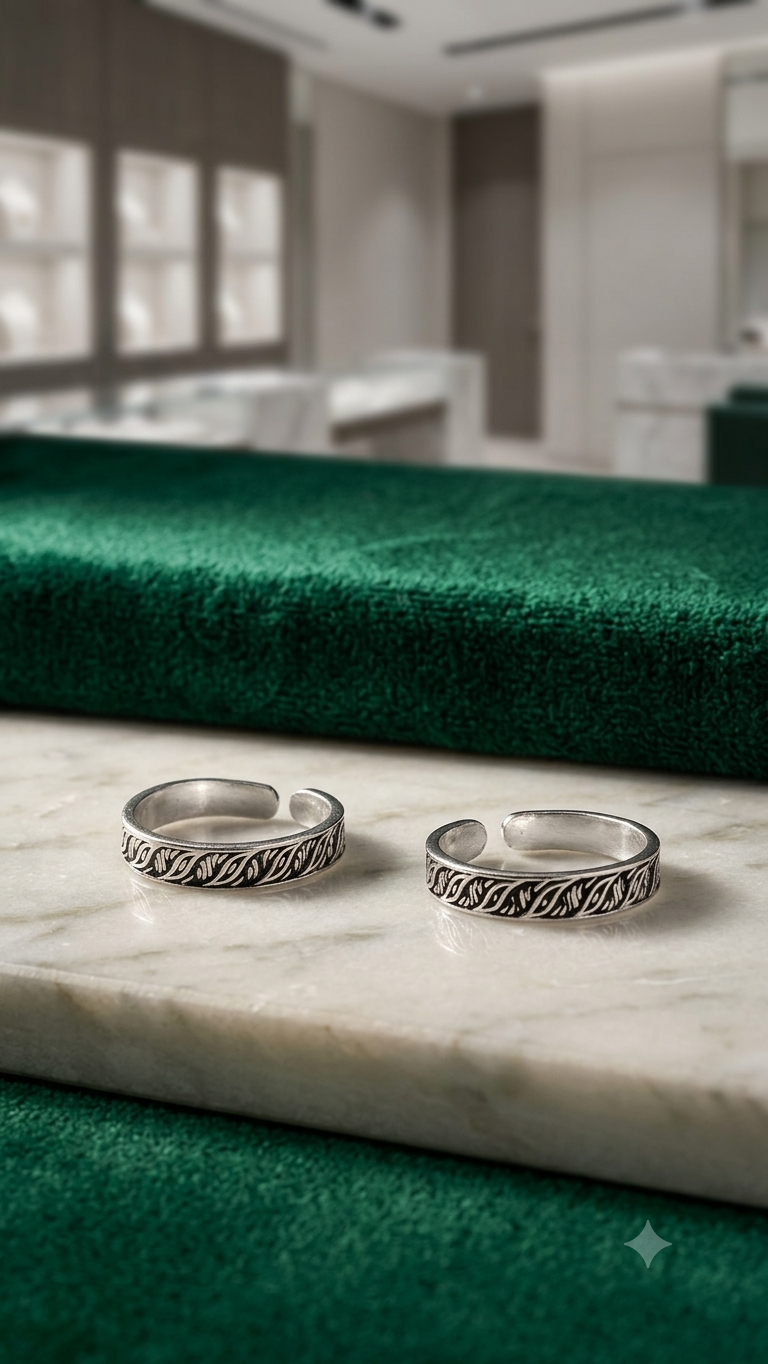 Vintage Oxidized Silver Open-Loop Toe Rings (Pair)