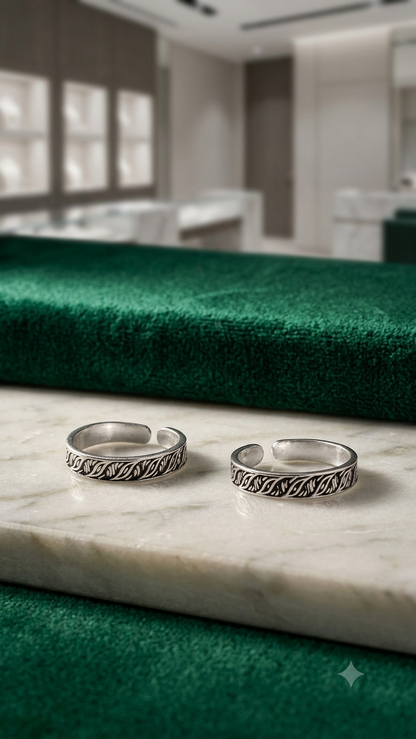 Vintage Oxidized Silver Open-Loop Toe Rings (Pair)