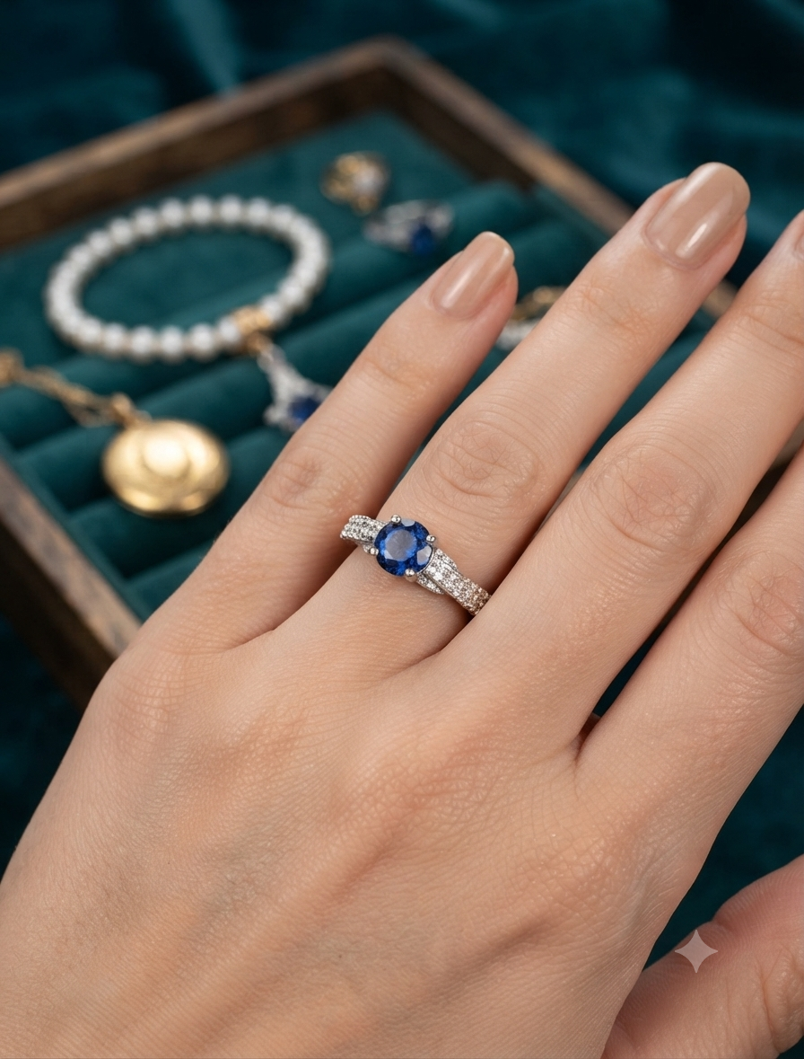 925 Silver Royal Blue Sapphire Solitaire Ring