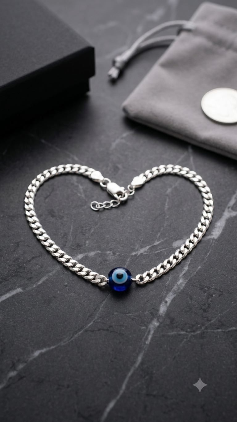 Silver Bracelet with Evil Eye