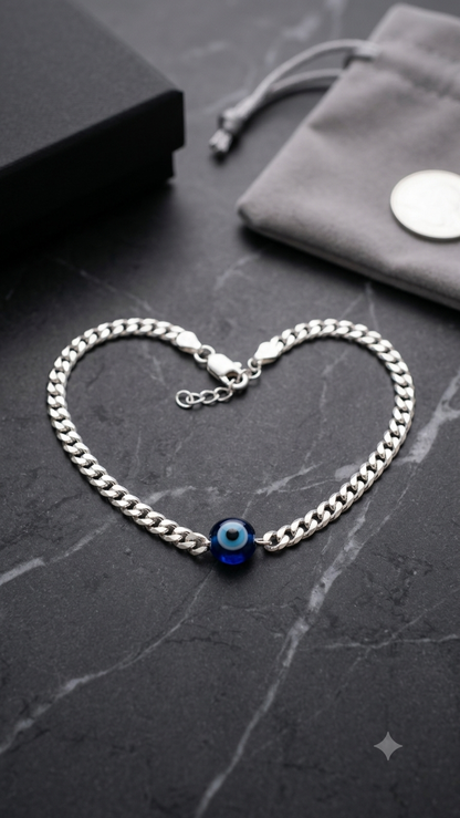 Silver Bracelet with Evil Eye