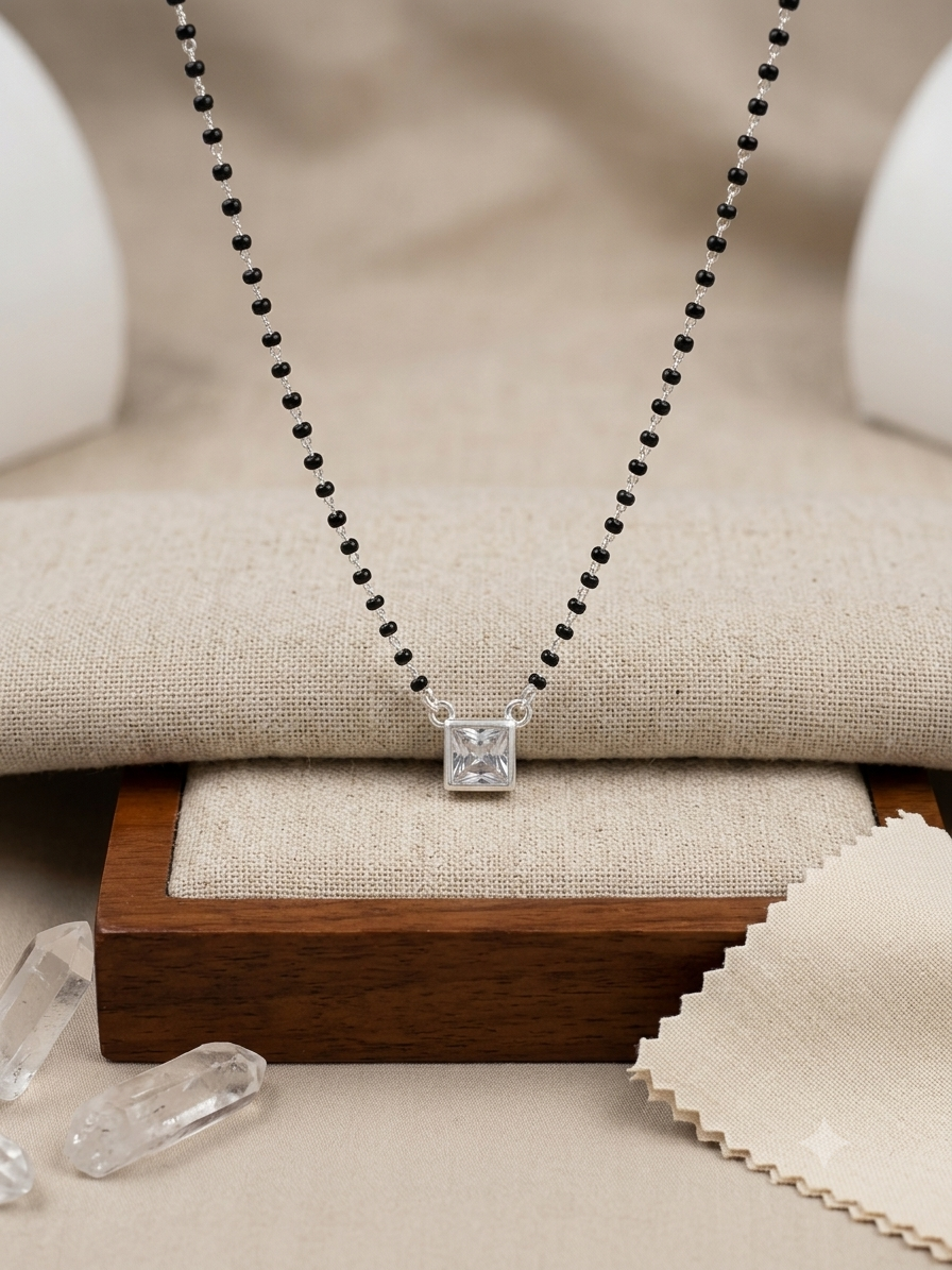 Stylish square Pendant Silver Mangalsutra for Women