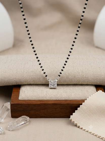 Stylish square Pendant Silver Mangalsutra for Women
