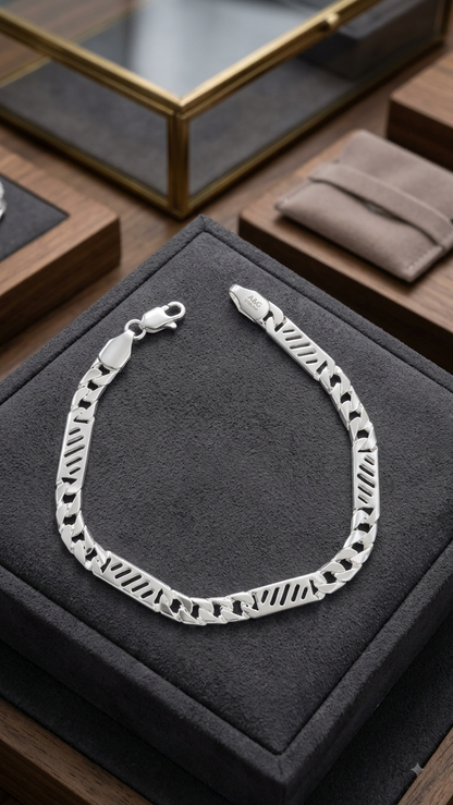 Men’s Silver Diagonal Slotted Figaro Link Bracelet
