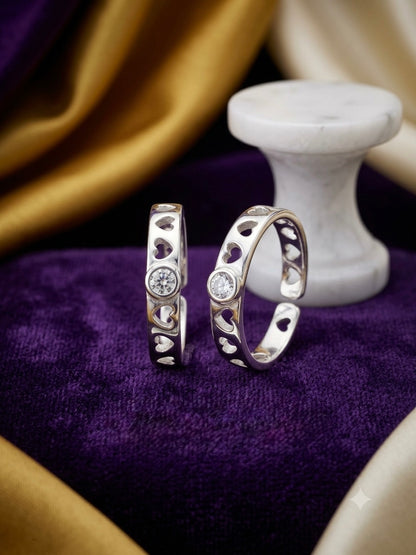 Pure 925 Sterling Silver Solitaire Heart Cutout Toe Rings (Bichiya) for Women – CZ Embellished Adjustable Pair