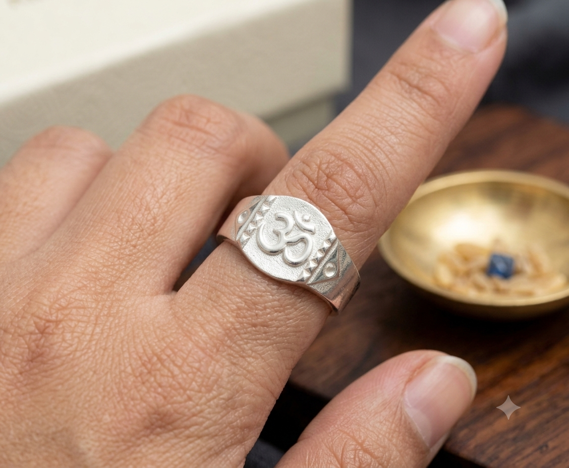 Sacred Om Embossed Silver Signet Ring / Handcrafted Spiritual ॐ Band