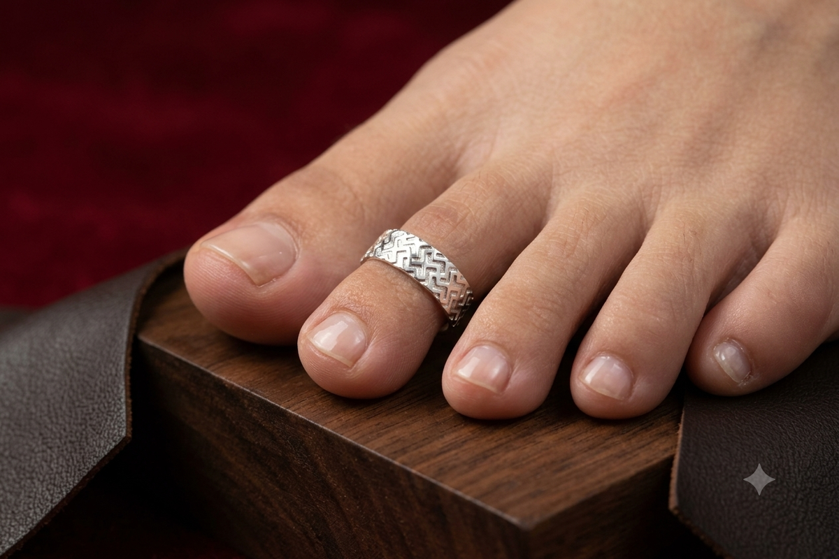 925 Sterling Silver Geometric Textured Band Toe Rings (Pair) – Adjustable Bichhiya