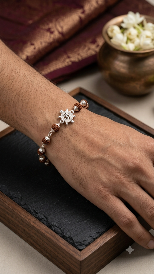 Silver Om turtle Rudraksha Bracelet / Rakhi