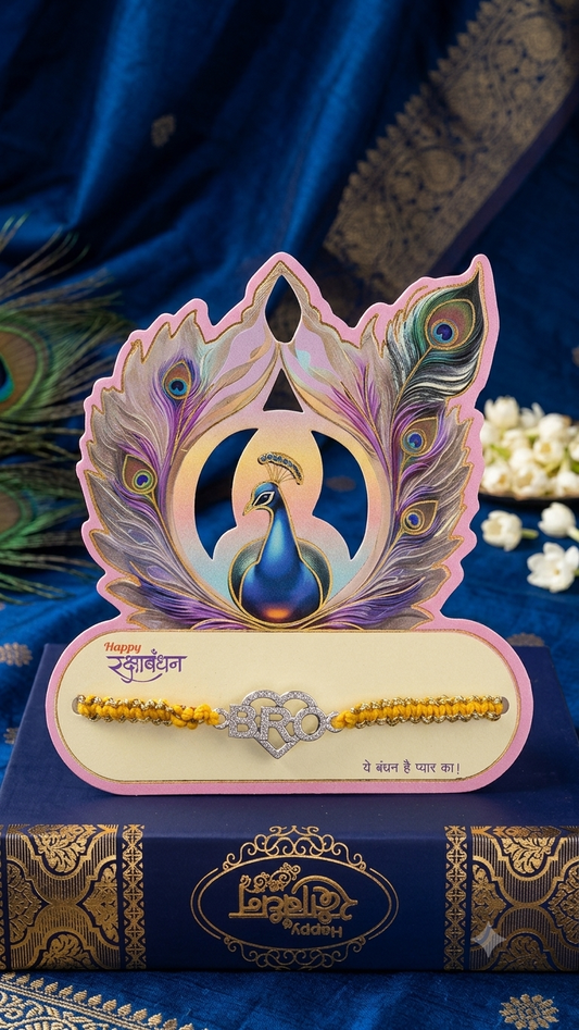 Silver "BRO" Rakhi with Card Packaging
