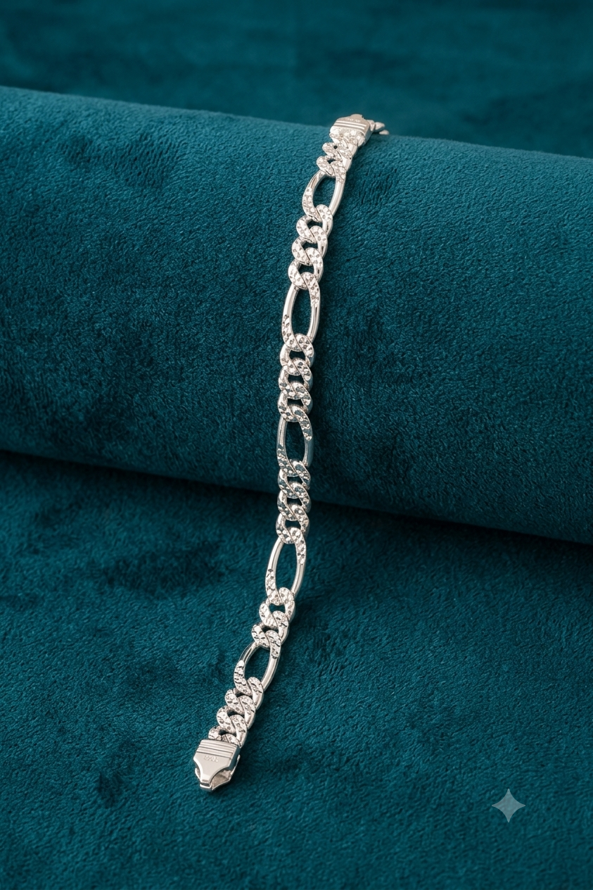 925 Sterling Silver Figaro Link Bracelet for Men (7mm)