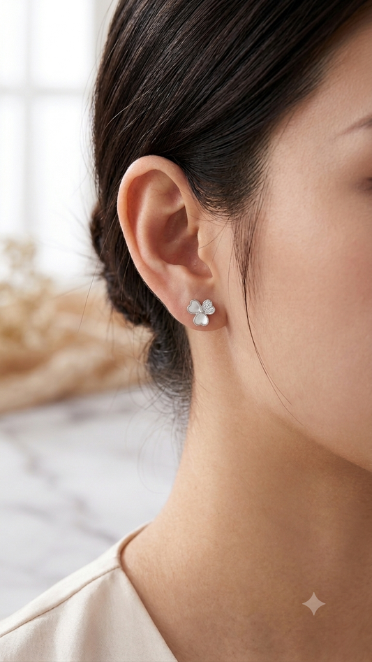Mother-of-Pearl & Diamond Clover Stud Earrings
