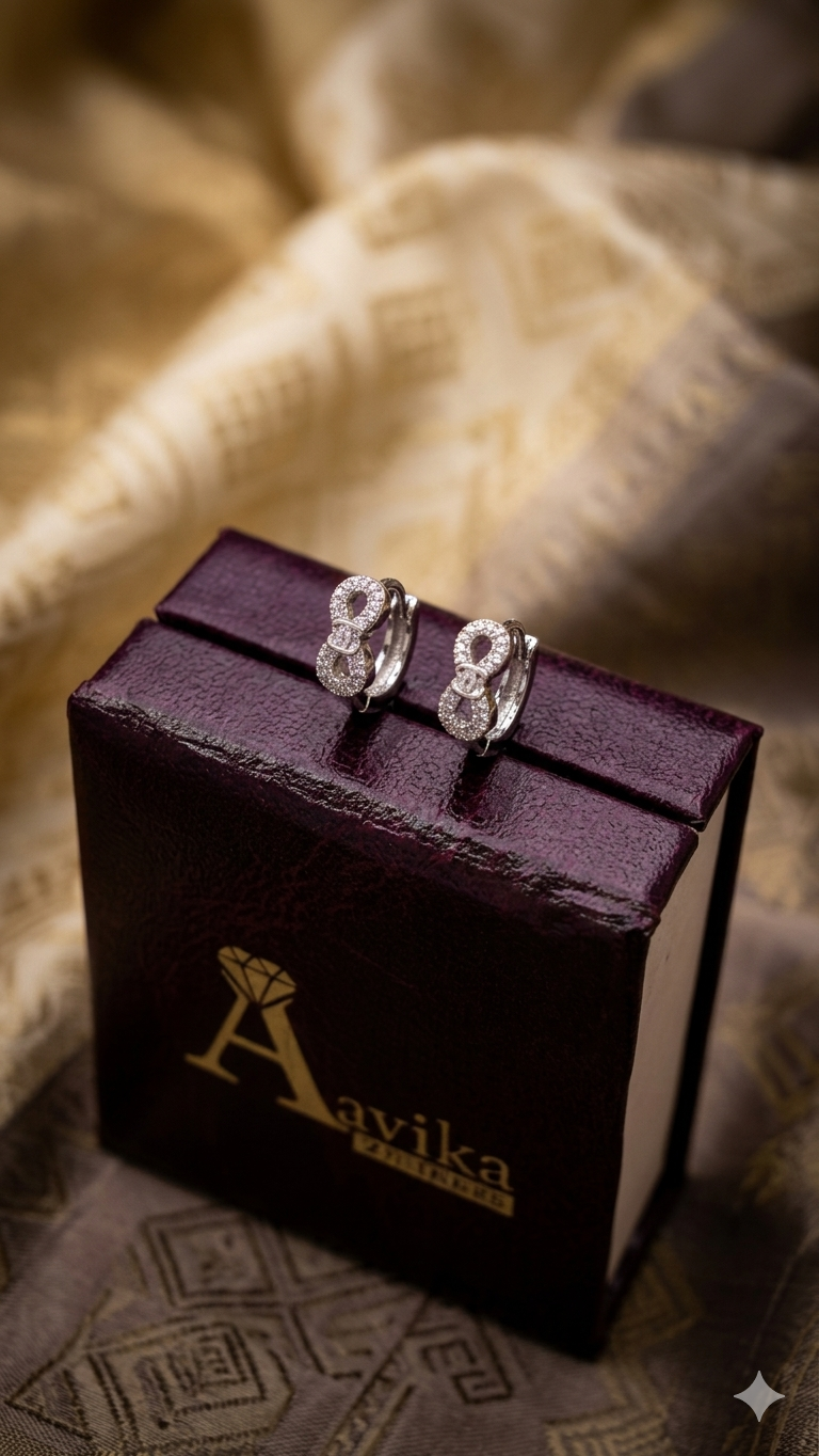 925 Sterling Silver Infinity Hoop Earrings | Aavika Zevar Diamond & CZ Bali