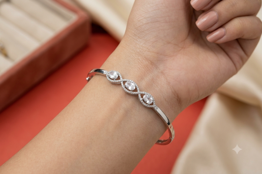 Premium 925 Sterling Silver Open Kada with Sparkling CZ Accents