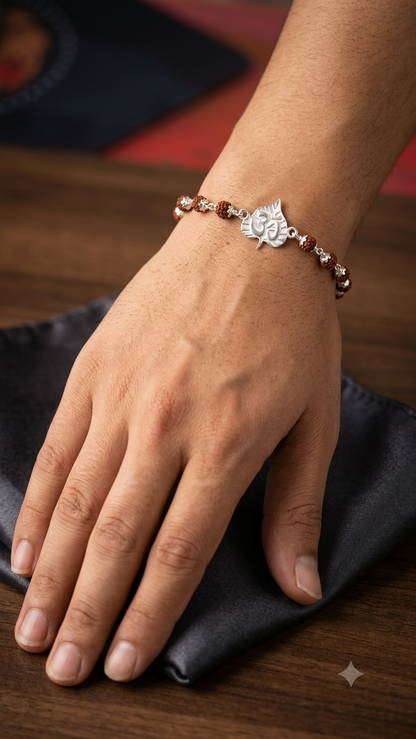 Silver "aum" Rudraksha Rakhi