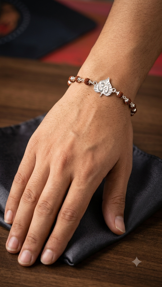 Silver "aum" Rudraksha Rakhi