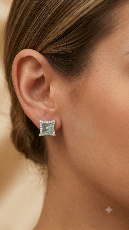Mother-of-Pearl & Diamond Clover Stud Earrings