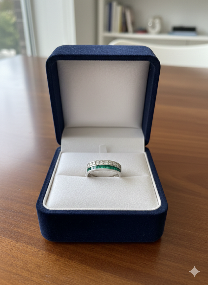 925 Sterling Silver Green Stone Band Ring for Women | Elegant Daily Wear Silver Ring