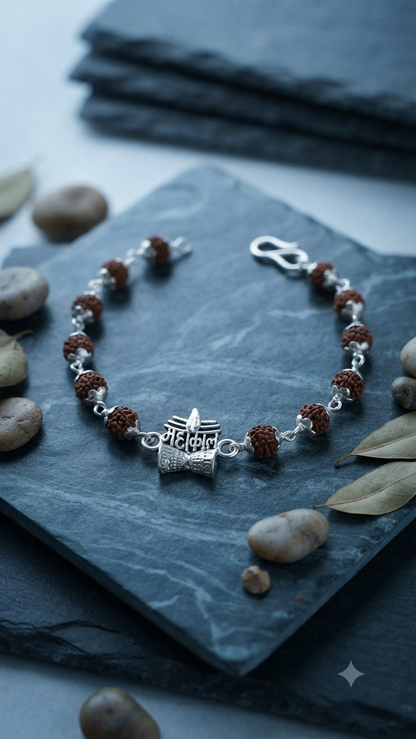 Silver Mahakal Rudraksha Bracelet / rakhi – Lord Shiva Blessing Kada for Men