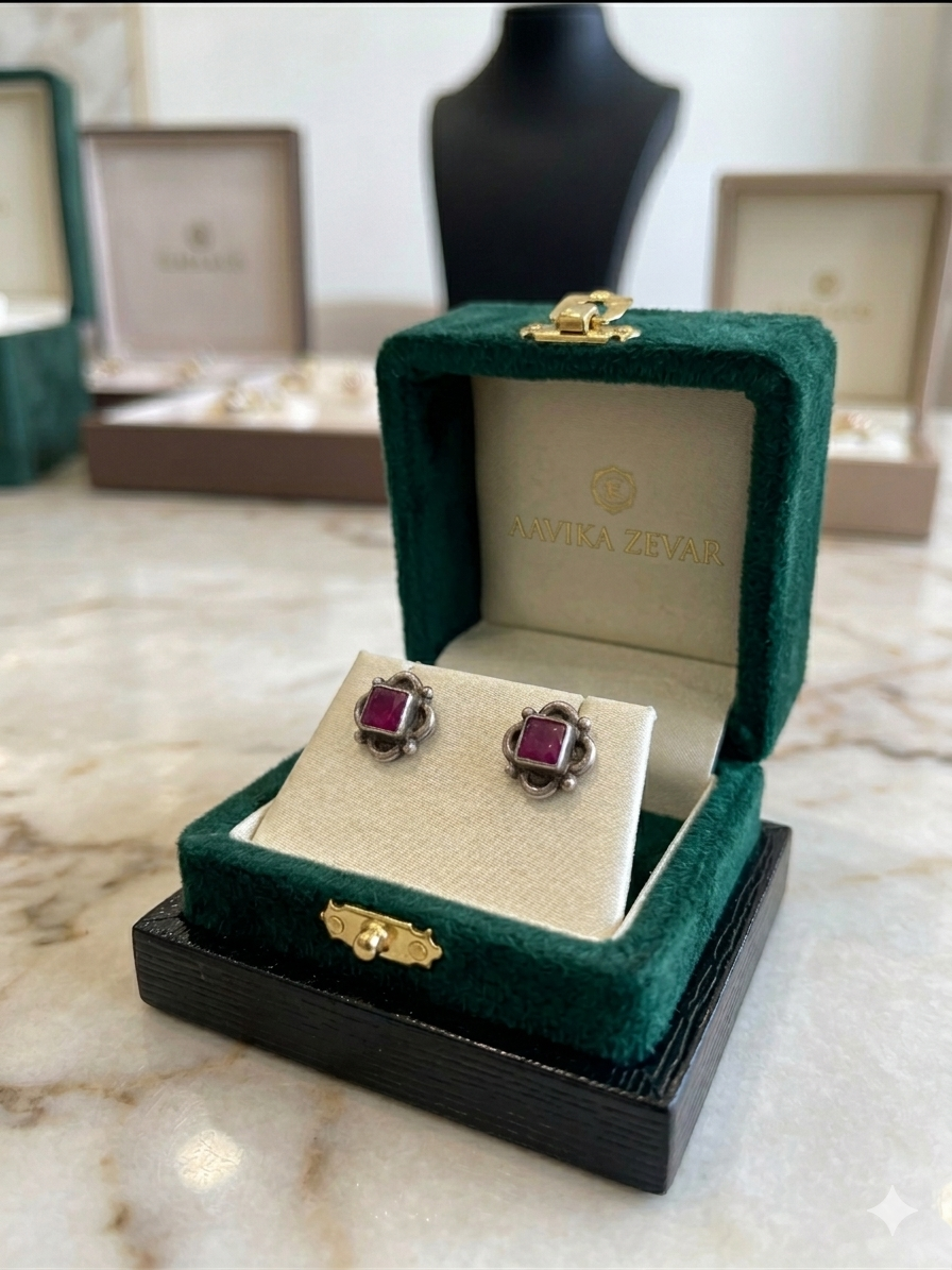 Aavika Zevar Sterling Silver single Stud Earrings for girls