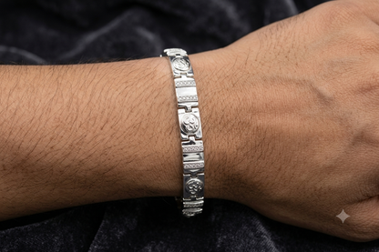 Men’s Om Symbol Silver-Tone Link Bracelet – Spiritual Elegance Desig