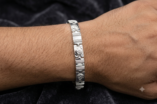 Men’s Om Symbol Silver-Tone Link Bracelet – Spiritual Elegance Desig