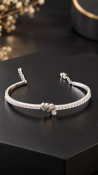 Twin Hearts Petite Pavé Adjustable Bracelet