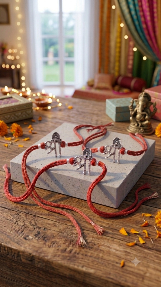 Silver shree Rakhi (set of 3/5)